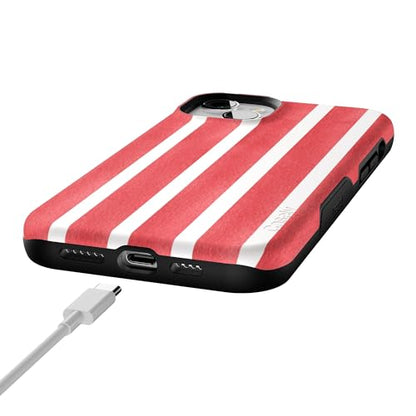 Casely iPhone 15 Plus Case | East Coast Summer | Red Stripes | Bold Protective Design | Compatible with MagSafe - color: East Coast Summer | Red Stripes