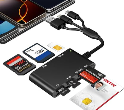 7 in 3 SIM Card Reader& CAC Reader Military Smart Card Reader for iPhone/PC - color: Black, size: USB/Lightning/US-C SIM cardreader
