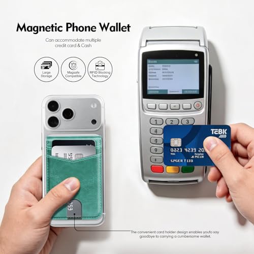 RFID Blocking MagSafe Wallet Stand with Card Holder,5 Card Slots & ID Window,PU Leather Magnetic Phone Adjustable Kickstand for iPhone 12/13/14/15/16/17 Pro Max & Air Plus Series,Blue Green - color: Blue Green, style: Stand Wallet
