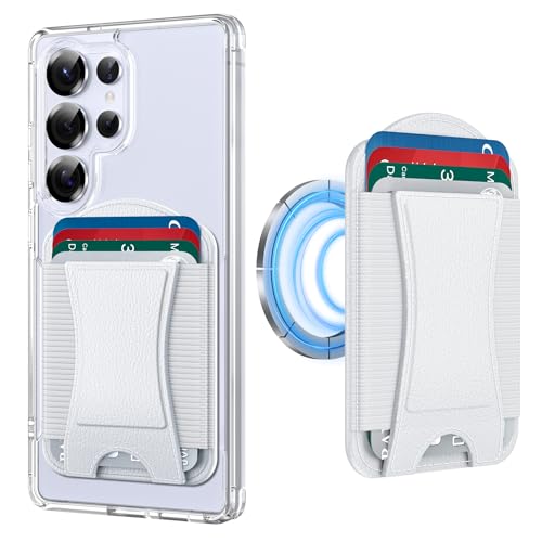 YWXTW 2026 Upgraded Magnetic Wallet for Samsung Galaxy S26/S25/S24 Series and iPhone 17/16/15/14/13/12 Models, 6 Cards Holder, Minimalist Slim Leather Magnet Wallet - color: White