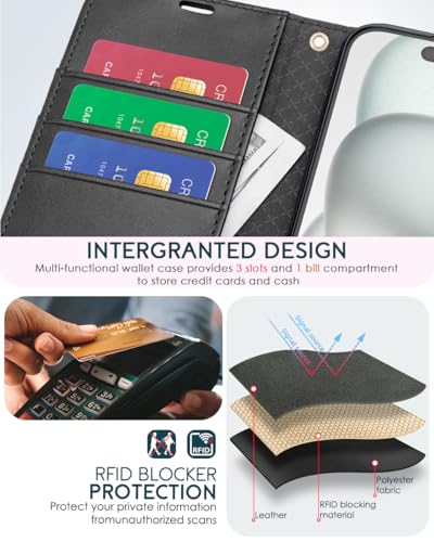 OCASE for iPhone 16 Wallet Case, PU Leather Crossbody Phone Case with Removable Shoulder Strap, Kickstand, RFID Blocking Card Slots, Flip Folio Phone Cover 6.1 Inch 2024, Graphite - color: Graphite, size: iPhone 16