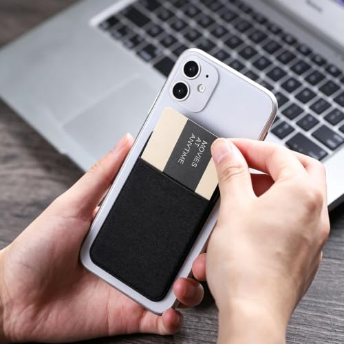 3Pack Cell Phone Card Holder Pocket Sticker Stretchy Cloth for Back of Phone with Flap Credit/ID Card Sleeve Adhesive Stick on Wallet for iPhone,Android All Smartphones (3Black) - color: 3Black