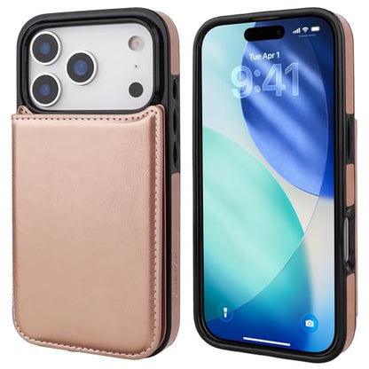 ONETOP for iPhone 17 Pro Wallet Case with Credit Card Holder,Rosegold | Kickstand,ID/Cash Holder,Case Wallet with Card Slots,Double Magnetic Clasp,Durable PU Leather Shockproof Cover for Women Men - color: Rose Gold