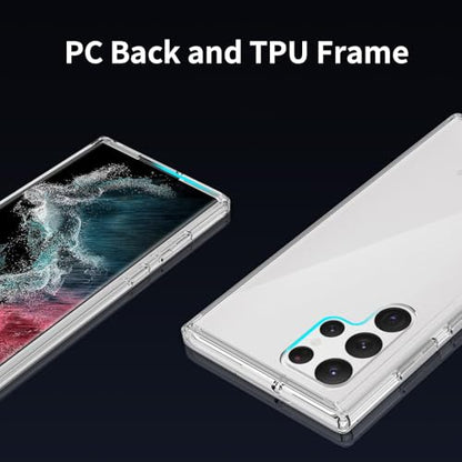 for Samsung Galaxy S22 Ultra Case Clear, Anti-Yellowing 6.8 Inches Slim Fit Heavy Duty Protection Wireless Charging Lightweight TPU and PC Shockproof Anti-Slip Transparent Protective Phone Cover - color: Clear