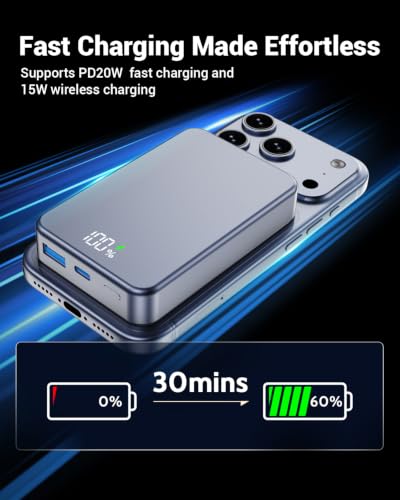 Magnetic Portable Charger for Magsafe Power Bank, 26800mAh 20W PD Large Capacity Aluminum Alloy USB-C in&Out Wireless Fast Charging Battery Pack for iPhone 17Pro Max/16/15/14/13/12 Series, Deep Purple - color: Deep Purple