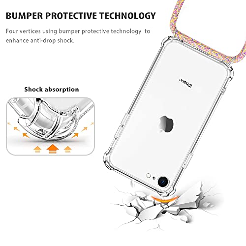 Crossbody Case for iPhone SE 2020 2022,Crossbody Case for iPhone 7,Crossbody Case for iPhone 8,Clear Soft Slim TPU Shockproof Protective Case with Neck Cord Lanyard Strap - Rainbow Yellow - size: iPhone 7/8/SE 2020