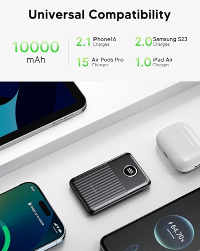 Portable Charger,Ultra Slim 10000mAh 22.5W Power Bank,USB C in/Output Fast Charging Mini Battery Pack Compatible with iPhone 17 16 15 14 Samsung S23 S22 S21 Google iPad etc (Black) - color: Black