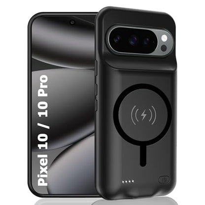 Battery Case for Pixel 10/10 Pro,10000mAh Portable Protective Smart Wireless Charging Case Support Carplay Compatible with Pixel 10/10 Pro(6.3 inches)Rechargeable Extended Battery Charger Cover(Black) - size: for Pixel 10/10 Pro