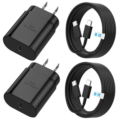 TT&C 2-Pack 25W USB C Fast Charger with 6FT Long Cable (Black) - color: Black, size: 6ft