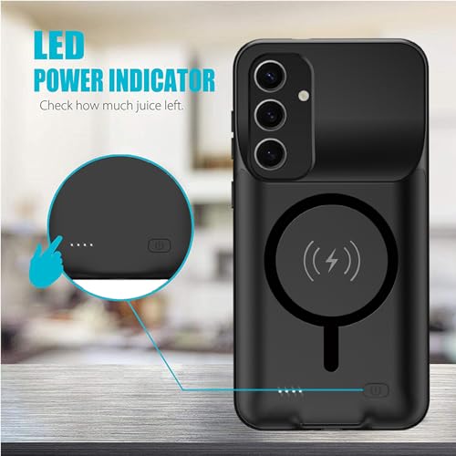 Battery Case for Galaxy A54, 12000mAh High Capacity Smart Portable Charger Case with Wireless Charging, Compatible with Galaxy A54 (6.4inch) - Black - size: Galaxy A54
