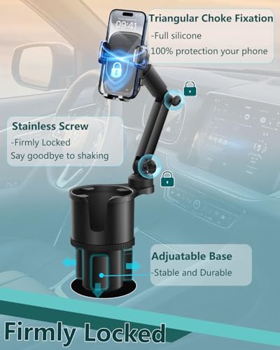 2-in-1 Cup Phone Holder for Car, 360° Adjustable Car Phone Mount - color: black