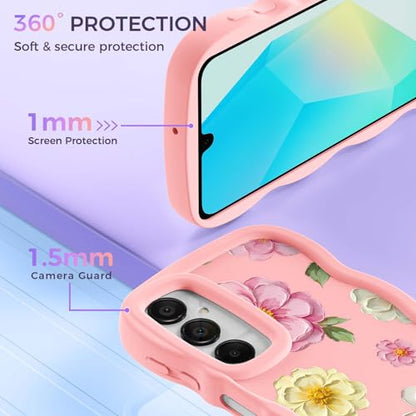 for Galaxy A16 Phone Case, Wavy Soft TPU, Pink-Large Flower | Wavy Frame Design, Soft Slim TPU, Full Camera Lens Protection, Shockproof Phone Cover - color: Pink-Large Flower, size: Samsung A16