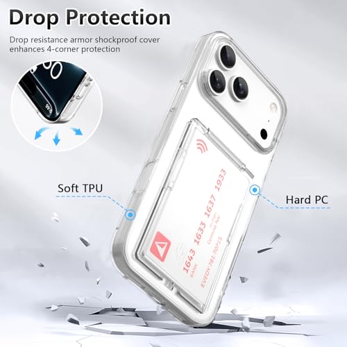 Wallet Stand Case for iPhone 17 Pro with 2 Card Holder Credit Slot - color: Clear (Kickstand), size: iPhone 17 Pro