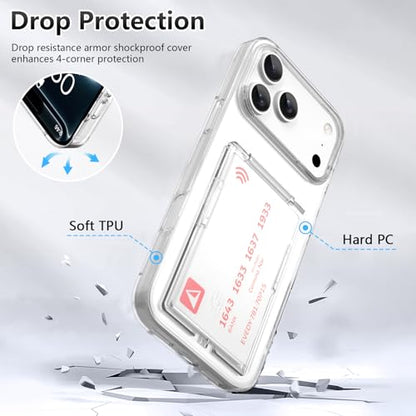 Wallet Stand Case for iPhone 17 Pro with 2 Card Holder Credit Slot - color: Clear (Kickstand), size: iPhone 17 Pro