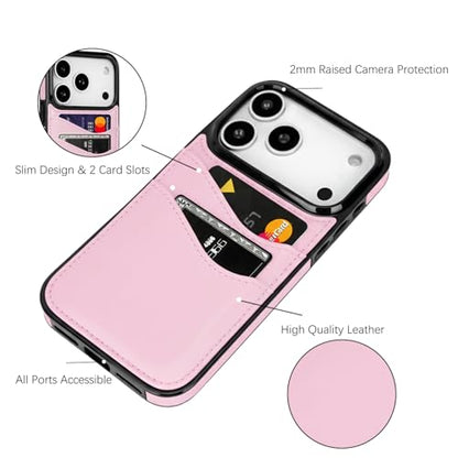 Compatible with iPhone 17 Pro Wallet Case with Card Holder(Hot Pink) | (2 Cards), Shockproof Soft TPU Protective Cover Women Girls, Card Holder Case for iPhone 17 Pro 6.3 Inch - color: Hot Pink, size: iPhone 17 Pro 6.3 inch