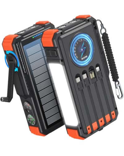 BLAVOR Solar Power Bank with Hand Crank and Built-in 4 Cables 20000mAh - color: Orange