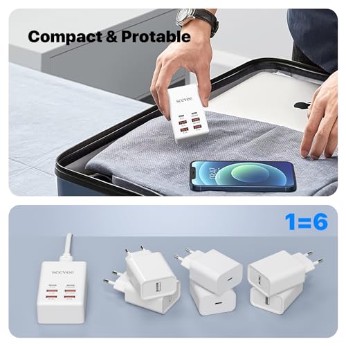 USB C Charger, 55W 6-Port USB Charger Holder Multi-USB Charging Station Desktop Multi-Port USB Charger 2-USB C +4-USB A Compatible with iPhone/Google/Xiaomi/Oppo/Tablet etc. - color: 55W 6-Port