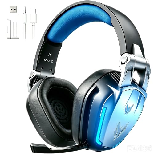 BENGOO G1 60H Wireless Gaming Headset with RGB Light & Mic - Black and Blue - color: Black and Blue