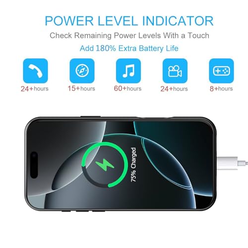 Battery Case for iPhone 16 Pro, 10000mAh Portable Protective Charging Case with Wireless Charging Compatible with iPhone 16 Pro (6.3 inch) Rechargeable Battery Pack Charger Case with Carplay (Black) - size: iPhone 16 Pro