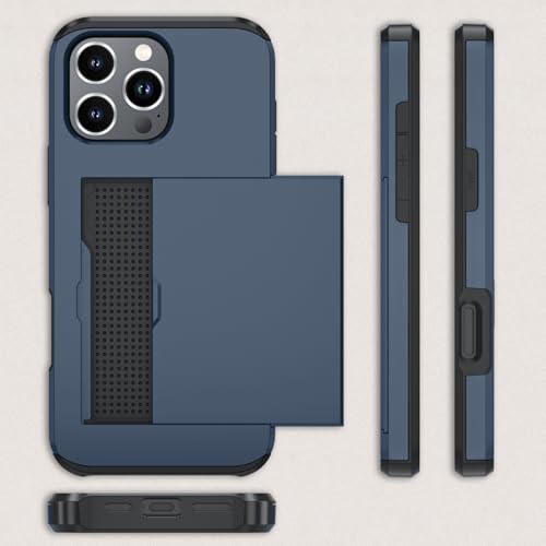 Qinmay Compatible with iPhone 16 Pro Case with Card Holder, Dual Layer Shockproof,Heavy Duty Protective Hidden Slot Slim Wallet Phone Cover，Blue - color: Blue, size: for iPhone 16 Pro