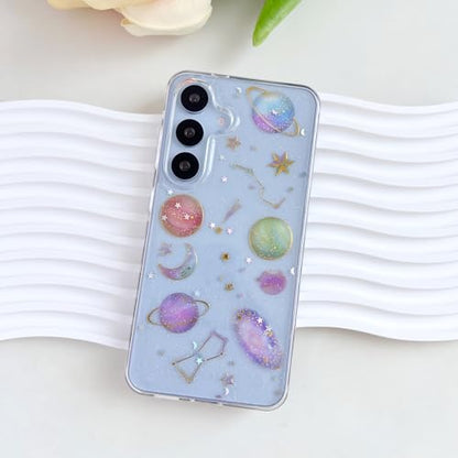 LSEEKA for Samsung Galaxy S25 S24 Clear Case with Glitter Stars Planet Universe Design,Sparkle Bling Cute Slim Soft TPU Protective Women Girl's Phone Cover for Samsung Galaxy S25 S24 - size: for Samsung S24/S25