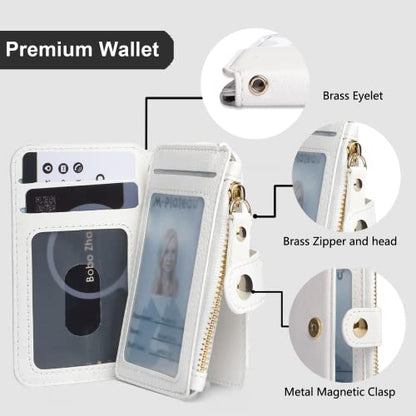 M-Plateau Phone Wallet Stick on, PU Leather Card Holder with Zipper Pocket Compatible with iPhone Case (White) - color: White