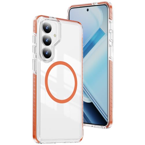DEERLAMN Magnetic Clear Case for Samsung Galaxy S26 6.3-Inch,[Fit for Magsafe][Military Grade Drop Protection] Transparent Slim Fit Non-Yellowing Shockproof Protective Phone Cover,Orange - color: Orange, size: for Samsung Galaxy S26