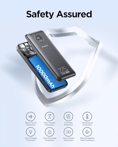 PISEN 10000mAh 3C Power Bank - 10000mAh 22.5W CCC Certified Power Bank, Travel Battery Pack 3C Portable Charger, PD QC LED Display Travel Portable Charger 2USB-A, 1USB-C for iPhone, Samsung and More