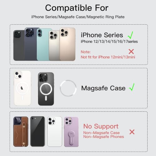 for MagSafe Phone Wallet Magnetic Card Holder for iPhone 17/16/15/14/13/12/Pro/Max/Plus,RFID Blocking Strong Magnet Wallets for MagSafe Phones and Cases,Hold 5 Cards,Strap Stand (Black) - color: Black