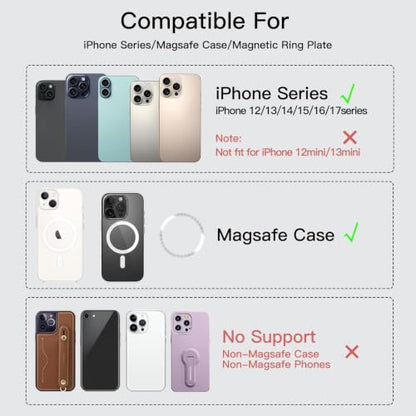 for MagSafe Phone Wallet Magnetic Card Holder for iPhone 17/16/15/14/13/12/Pro/Max/Plus,RFID Blocking Strong Magnet Wallets for MagSafe Phones and Cases,Hold 5 Cards,Strap Stand (Black) - color: Black