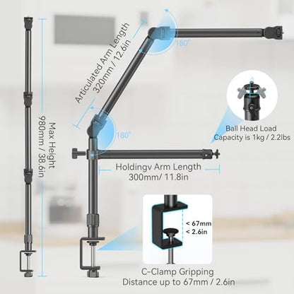 SMALLRIG Overhead Camera Mount, Camera Desk Mount Stand with Flexible Arm - style: Clamp 4456