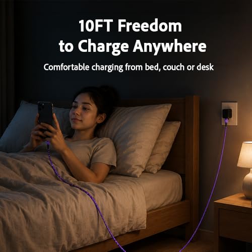 igrass USB-C to USB-C Cable, Type-C 60W Fast Charging Cable (10 FT, 5Pack) for iPhone 17 Series, iPad mini 6 and More