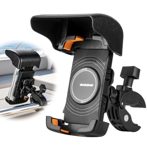 QualyQualy Boat Rail Phone Holder Marine Clamp-On with Sunshade - color: Crab Clamp with Sunshade