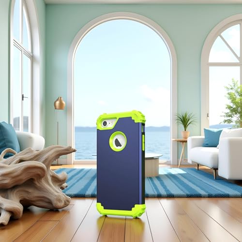 IDweel for iPhone 8 Case,for iPhone 7 Case with Screen Protector, 3 in 1 Shockproof Hybrid Heavy Duty Hard PC Cover Soft Silicone Sturdy Bumper Full Body Sturdy Case,Navy Blue/Grass Green - color: Navy Blue/Grass Green