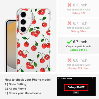 MOSNOVO Case for Samsung Galaxy S24 FE, [Buffertech 6.6ft Military-Grade Drop Protection] [Anti Peel Off Tech] Clear TPU Bumper Phone Case Cover Design - Cute Cherry - color: Clear - Cute Cherry, size: Samsung Galaxy S24 FE