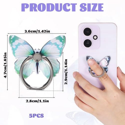Butterfly Cell Phone Ring Holder 5pcs Finger Ring with Adjustable Knob Loop