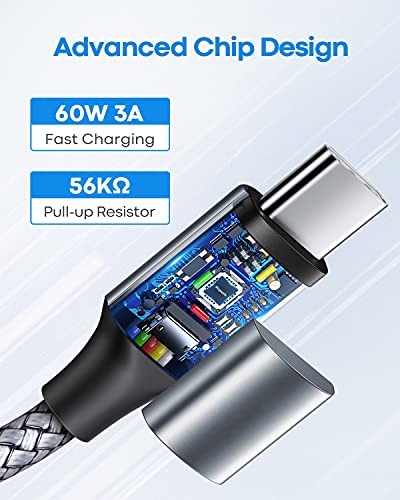 etguuds USB C to USB C Cable 1ft, 2-Pack 60W C to C Cable Fast Charging - color: Gray, size: 1ft