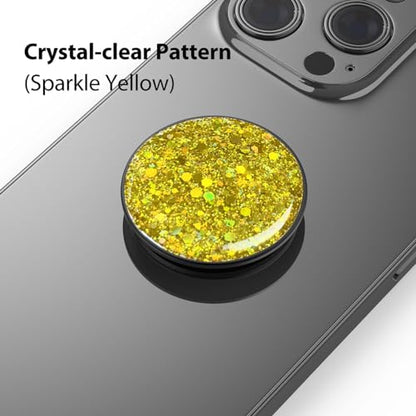 Phone Grip, Phone Ring Holder Finger Kickstand, Foldable & Adjustable Metal Cell Phone Rings Gripper Stand Work with Magnetic Car Mount for iPhone Samsung &Other Phones - Sparkle Yellow - color: Sparkle Yellow
