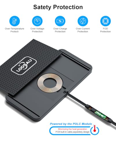 Wireless car Charger Charging pad 15w Non Slip FastCharger - color: Black-30cm Cable