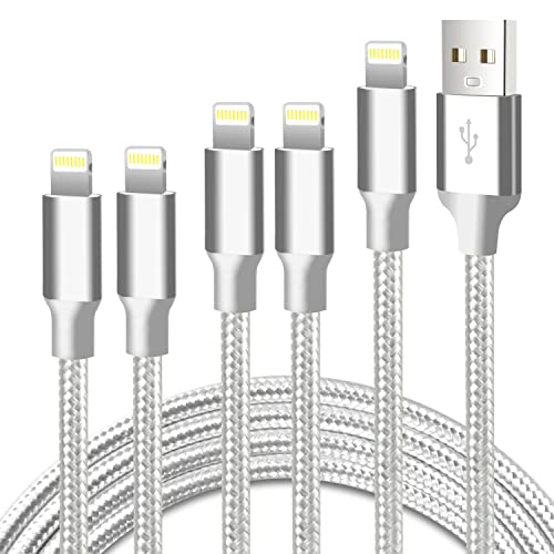 USB to Lightning Cable, 5 Pack iPhone Charger Fast Charging Cord (Silver) - color: Silver, style: USB-A to L