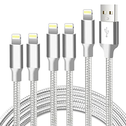 USB to Lightning Cable, 5 Pack iPhone Charger Fast Charging Cord (Silver) - color: Silver, style: USB-A to L