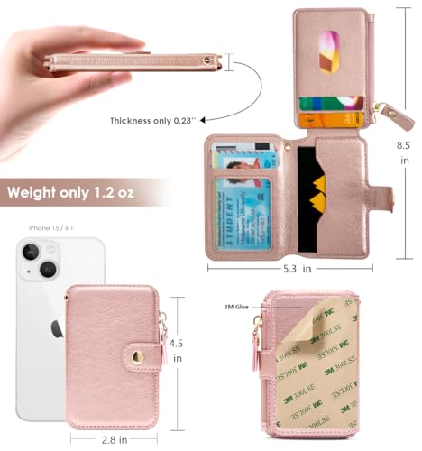M-Plateau Foldable Phone Wallet，iPhone Card Holder Stick On with Flexible Zipper Coin Purse Multifunctional Kickstand Design, Fits 6.1 and Above Leather or Smooth Surface Phone case | Card Holder for Phone case with Zipper Coin Purse Fits 6.1 and Above Ph