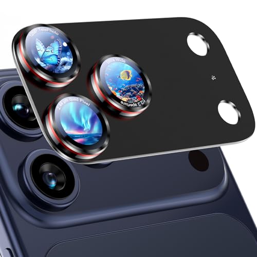 Uyiton for iPhone 17 Pro Max Camera Lens Protector, Metal Frame Glass Cover - color: Black+Red, size: iPhone 17 Pro Max