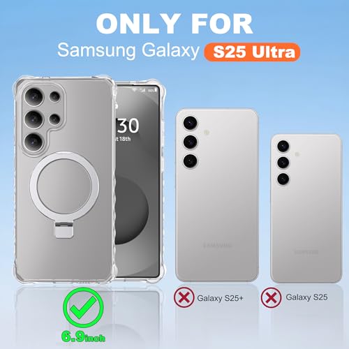 Compatible with Clear Samsung Galaxy S25 Ultra Case 6.9'' with Magnetic Ring Stand [Compatible with Mag-Safe] Military-Grade Wave Frame Phone Case for S25 Ultra, Clear - color: Clear, size: Samsung Galaxy S25 Ultra