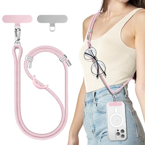 SURPHY Phone Lanyard Crossbody, Phone Strap Crossbody with 2 Tether Tabs - color: Pink