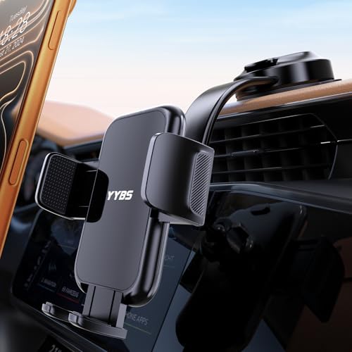 Car Dashboard Phone Holder for Windshield - Tesla Touch Screen Phone Mount with 360° Adjustable Aluminum Arm & Nano Adhesive Base for iPhone 17 Pro Max and All 4-7inch Smartphone (Black)