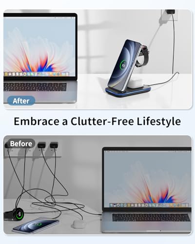 JoyGeek Wireless Charger for Samsung, 3 in 1 Charging Station for S26/S25/S24/S23/S22/S21/S20/Note20/Z Fold&Flip Series, Galaxy Watch8/7/6/5/4/3/Active2/1, Buds 3 Pro, Not for Galaxy Watch9 / Ultra2 - color: Lividity