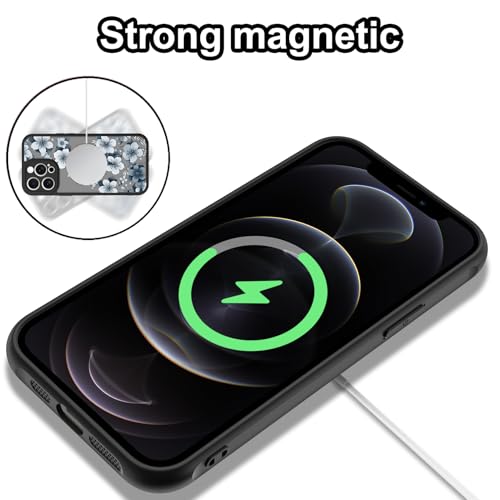 Magnetic for iPhone 12 Pro Case,White Flower | [Compatible with MagSafe] Cute Fashion Translucent Matte Hard Back Shockproof Anti-Scratch Phone Case,Ink Flower - color: Ink Flower, size: iPhone 12 Pro