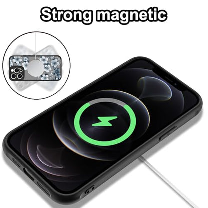 Magnetic for iPhone 12 Pro Case,White Flower | [Compatible with MagSafe] Cute Fashion Translucent Matte Hard Back Shockproof Anti-Scratch Phone Case,Ink Flower - color: Ink Flower, size: iPhone 12 Pro