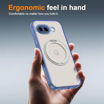 Magnetic Case for Google Pixel 10a Phone 2026 with Rotating Stand, Slim Non-Yellowing Transparent Clear Shockproof Cover with Wireless Charging (Blue) - color: Blue, size: Pixel 10a
